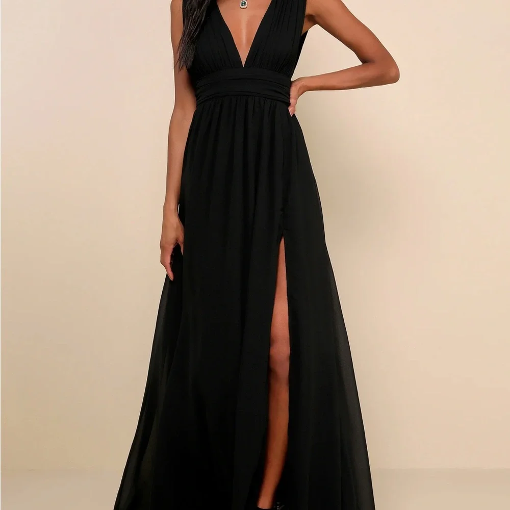 Lulu's White Maxi Dress with Plunging Neckline - Picture 4 of 6